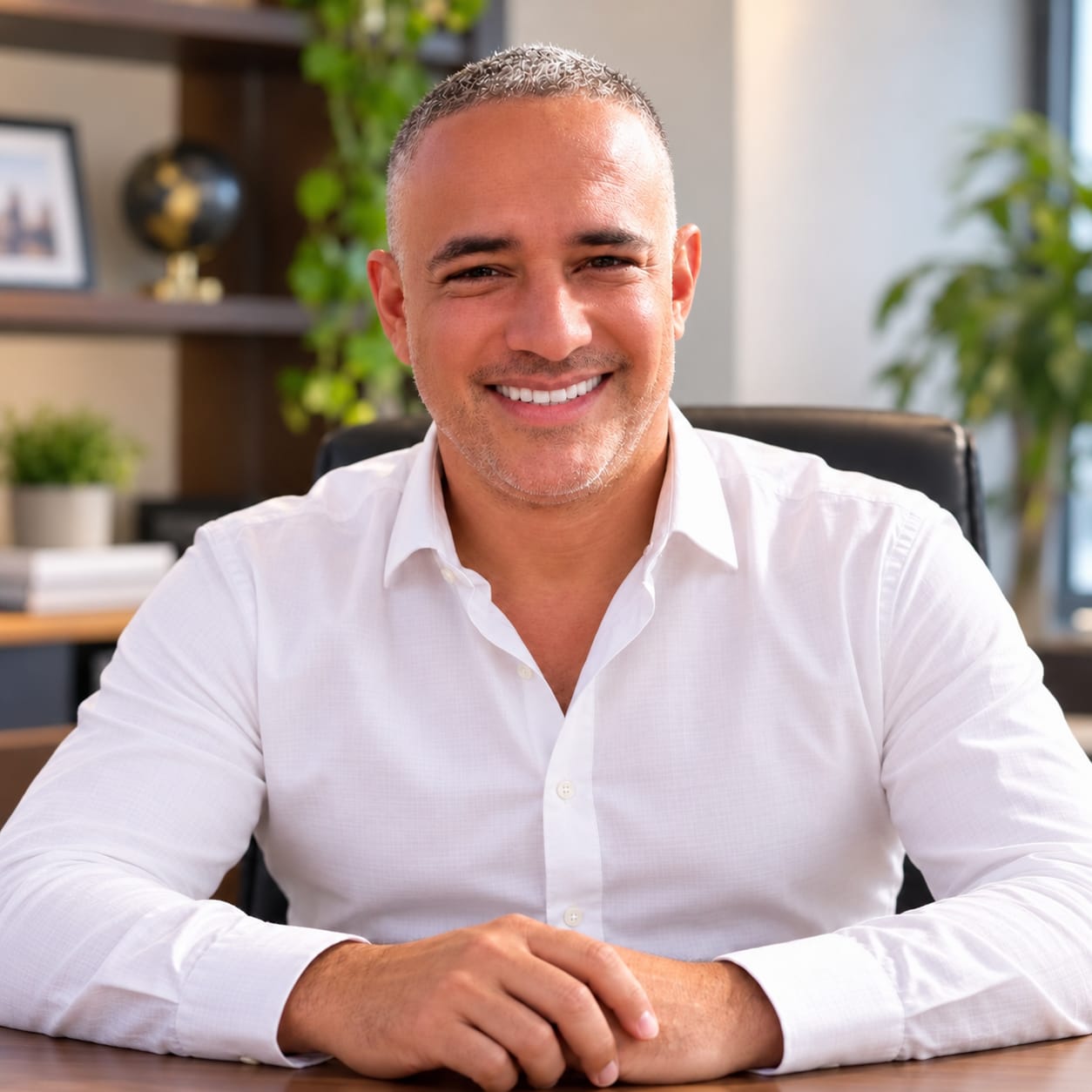 Jose Antonio Diaz Jr. smiling in a white shirt
